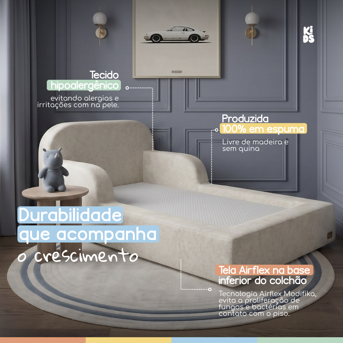 Cama Montessoriana Infantil Pluma Solteiro 100% Espuma | Modifika