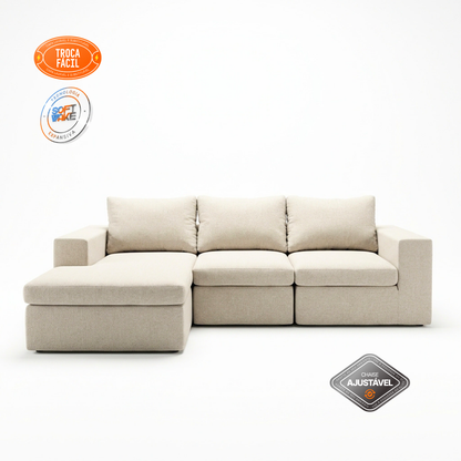 Sofá Modular Sensi 3 Módulos com Chaise e Capa Removível - Laranja - imagem 4 | Modifika