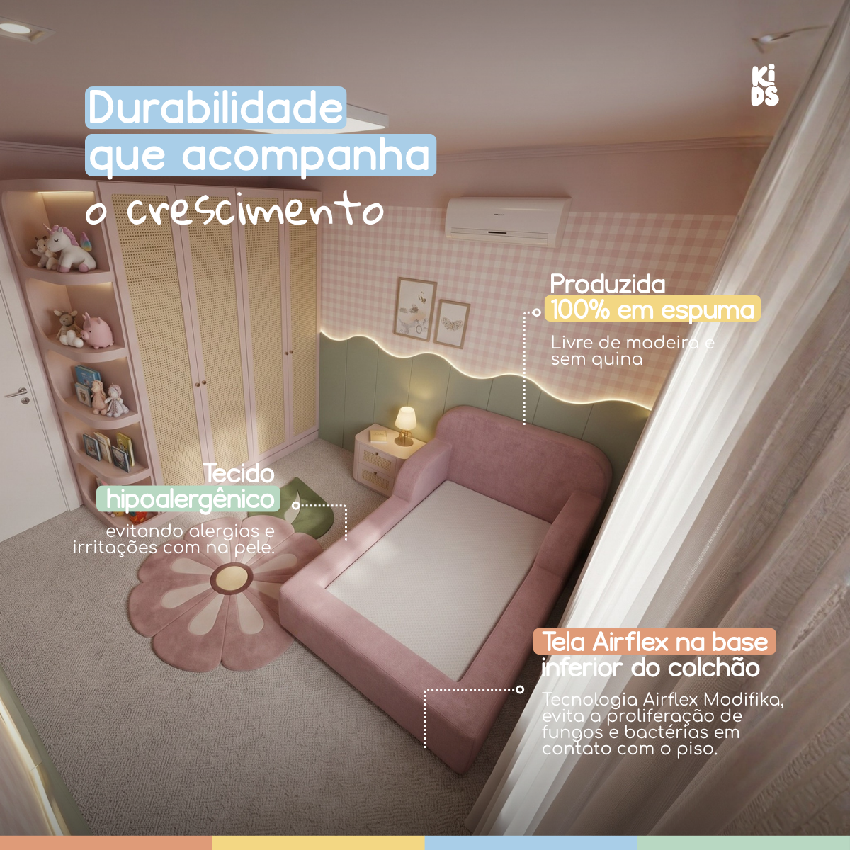 Cama Montessoriana Infantil Pluma Solteiro 100% Espuma
