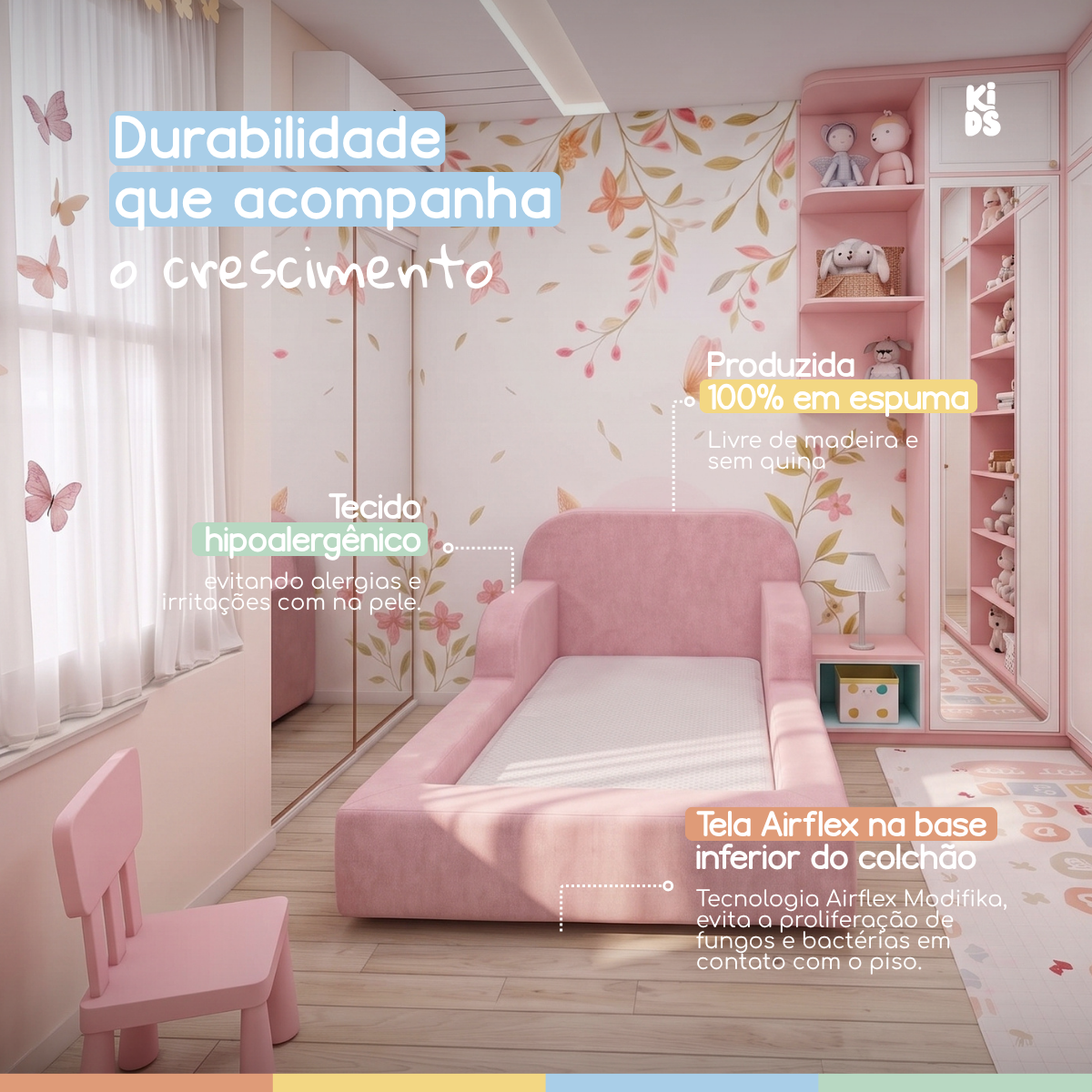 Cama Montessoriana Infantil Pluma Mini 100% Espuma