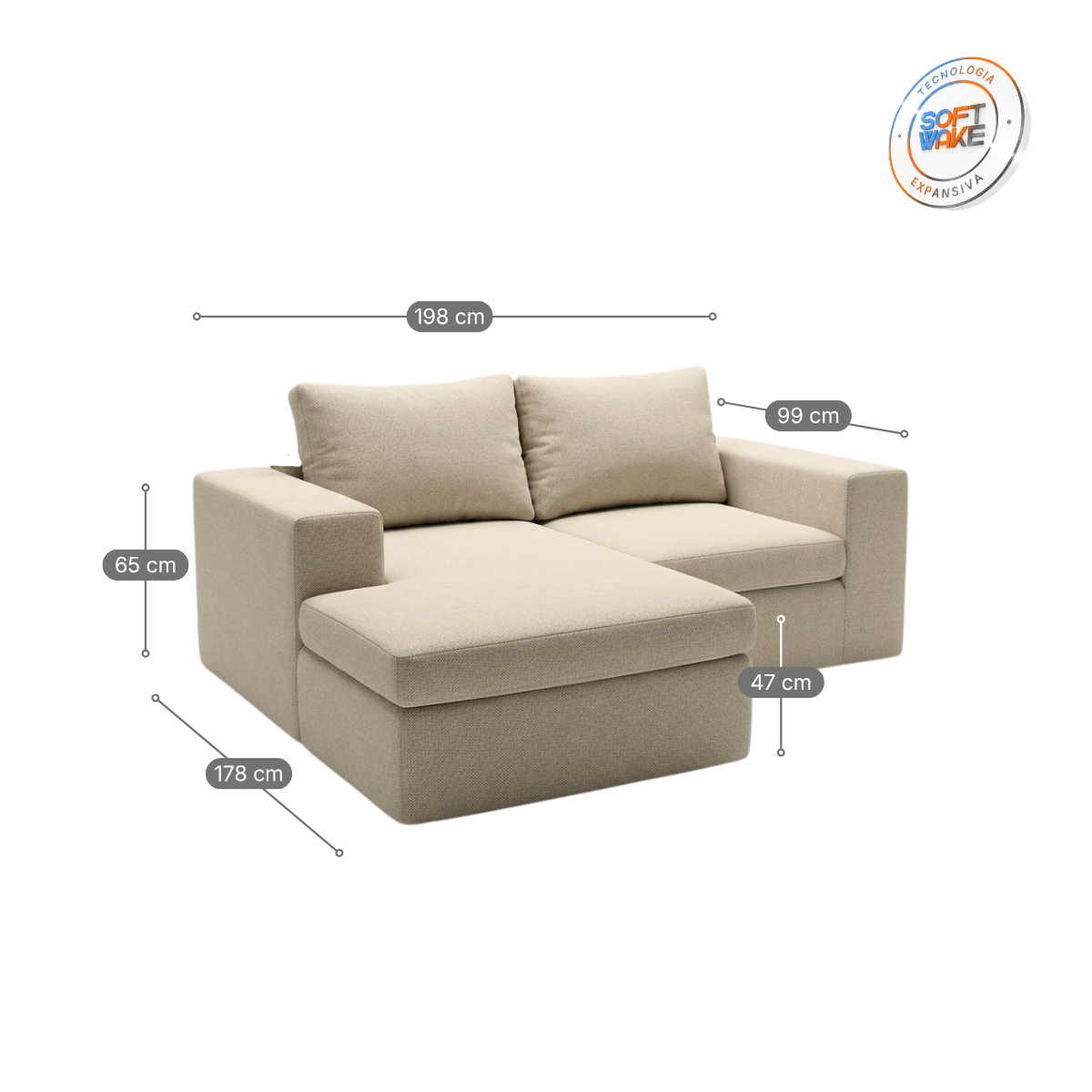 Kit Sofá Modular Sensi 2 Módulos com Chaise e Canto Modifika — imagem adicional 2