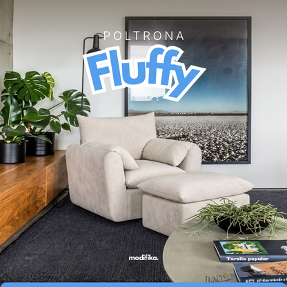 Kit Poltrona Fluffy + Puff Fluffy Tecido Bouclé