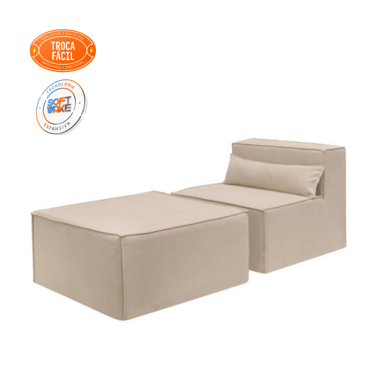 Sofá Modular Paladium 2 Módulos com Capa Removível Modifika — Cinza