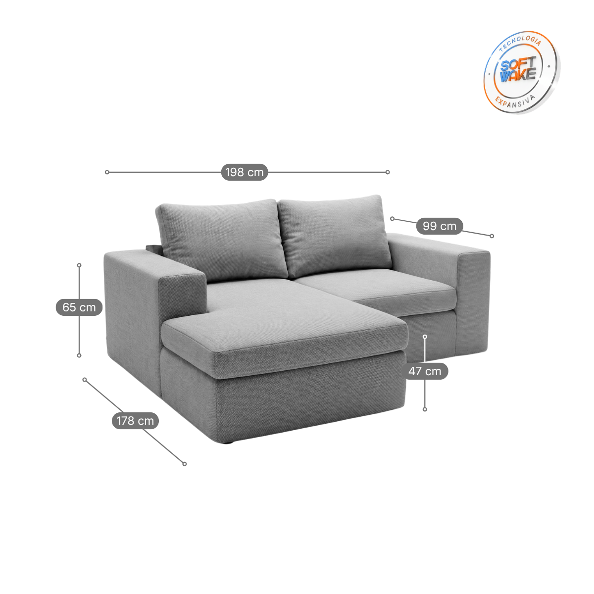 Kit Sofá Modular Sensi 2 Módulos com Chaise e Canto Modifika — imagem adicional 16