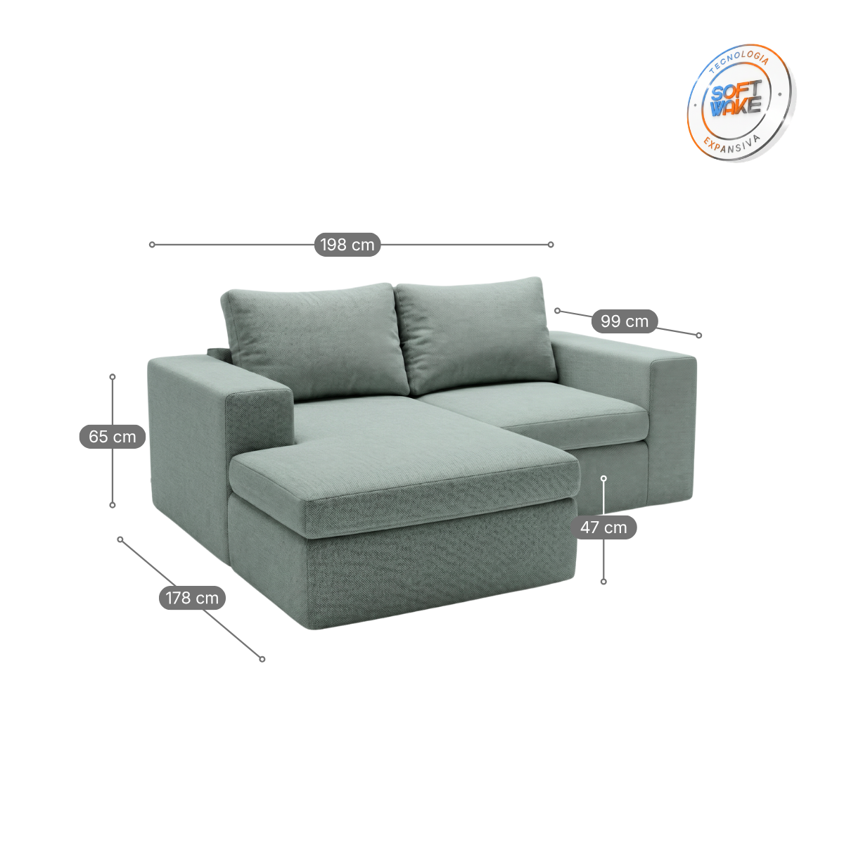 Kit Sofá Modular Sensi 2 Módulos com Chaise e Canto Modifika — imagem adicional 31