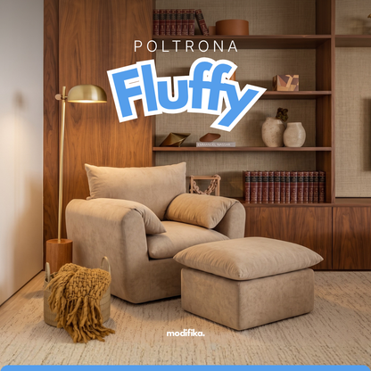 Kit Poltrona Fluffy + Puff Fluffy Tecido Bouclé