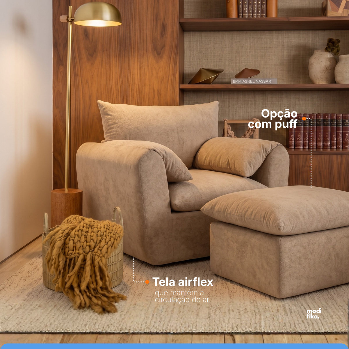 Kit Poltrona Fluffy + Puff Fluffy Tecido Bouclé