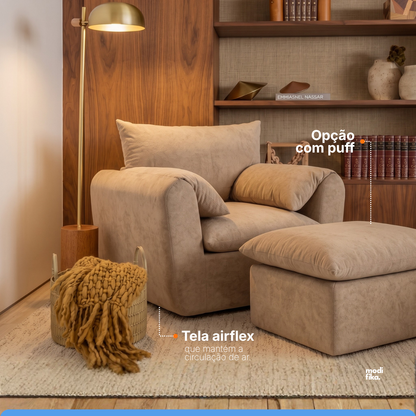 Kit Poltrona Fluffy + Puff Fluffy Tecido Bouclé