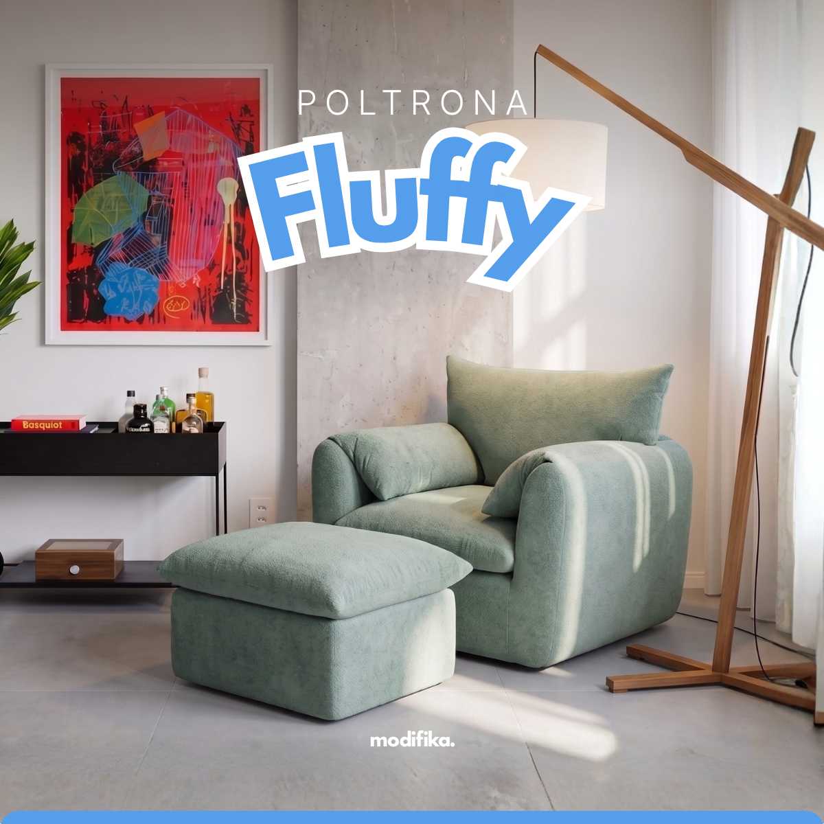 Kit Poltrona Fluffy + Puff Fluffy Tecido Bouclé