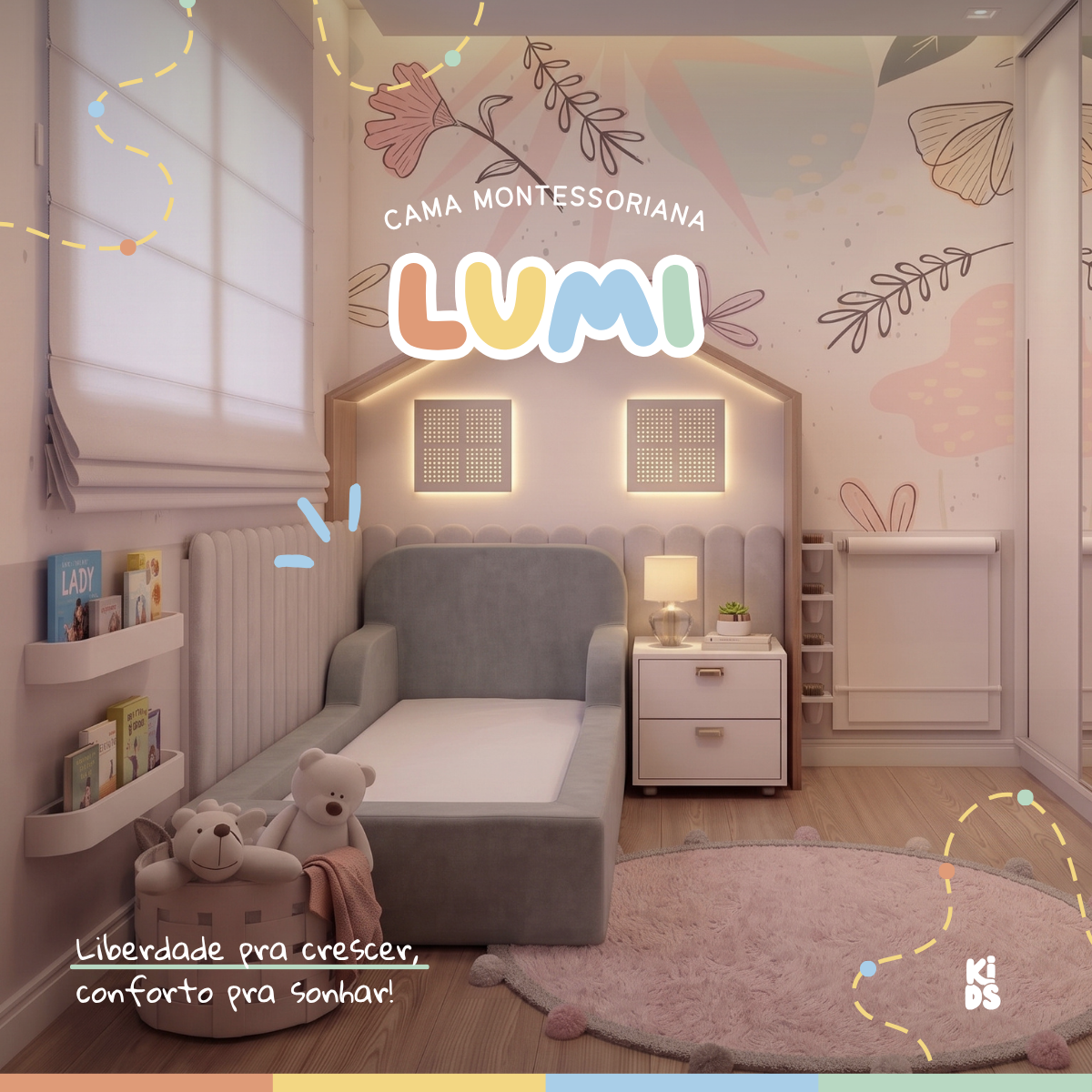 Cama Montessoriana Infantil Lumi Solteiro 216 cm 100% Espuma