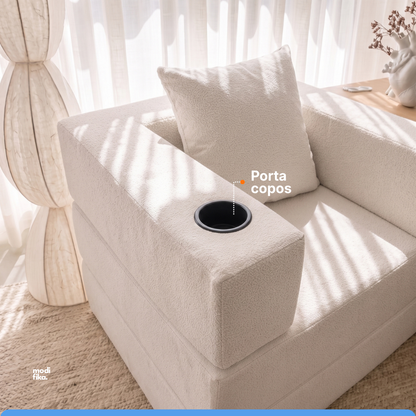 Poltrona Comfy Multifuncional com Porta-Copos Tecido Bouclé