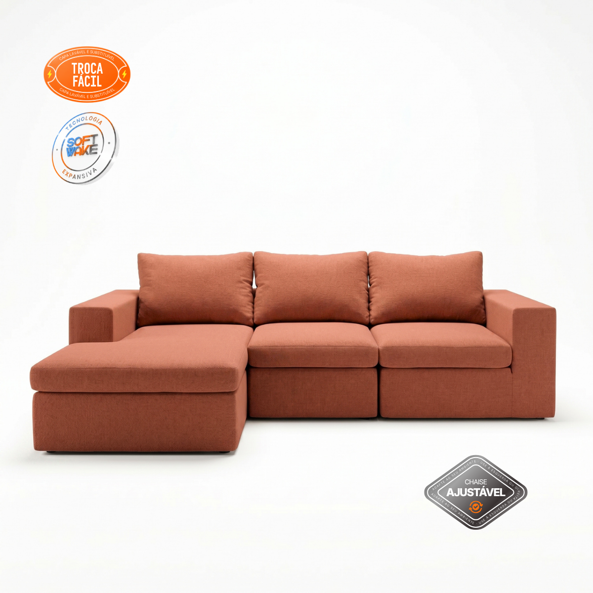 Sofá Modular Sensi 3 Módulos com Chaise e Capa Removível - imagem 35 | Modifika