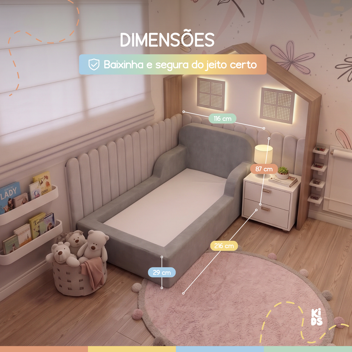 Cama Montessoriana Infantil Lumi Solteiro 216 cm 100% Espuma