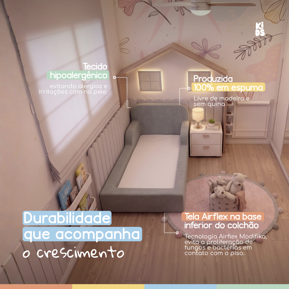 Cama Montessoriana Infantil Lumi Solteiro 216 cm 100% Espuma