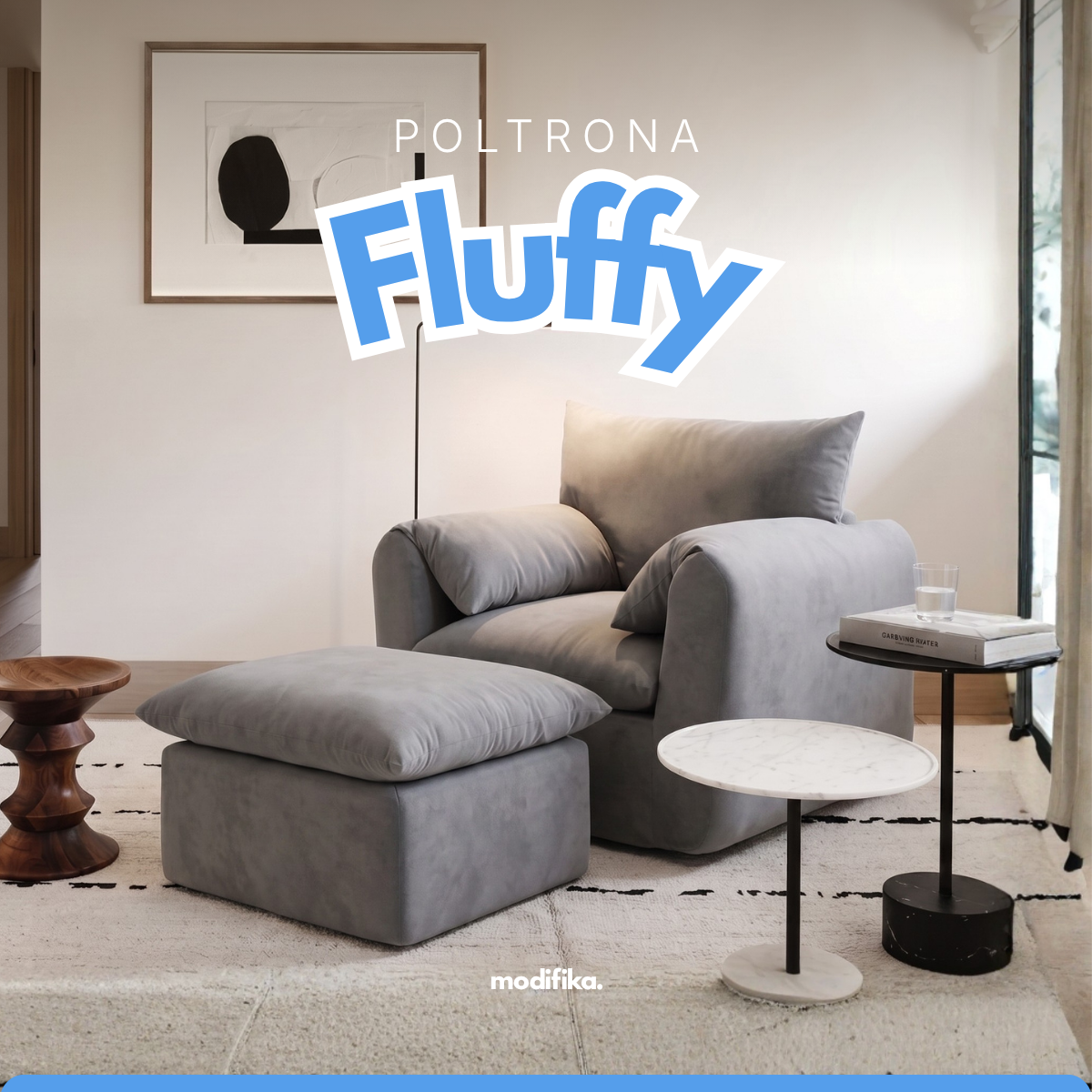 Kit Poltrona Fluffy + Puff Fluffy Tecido Bouclé