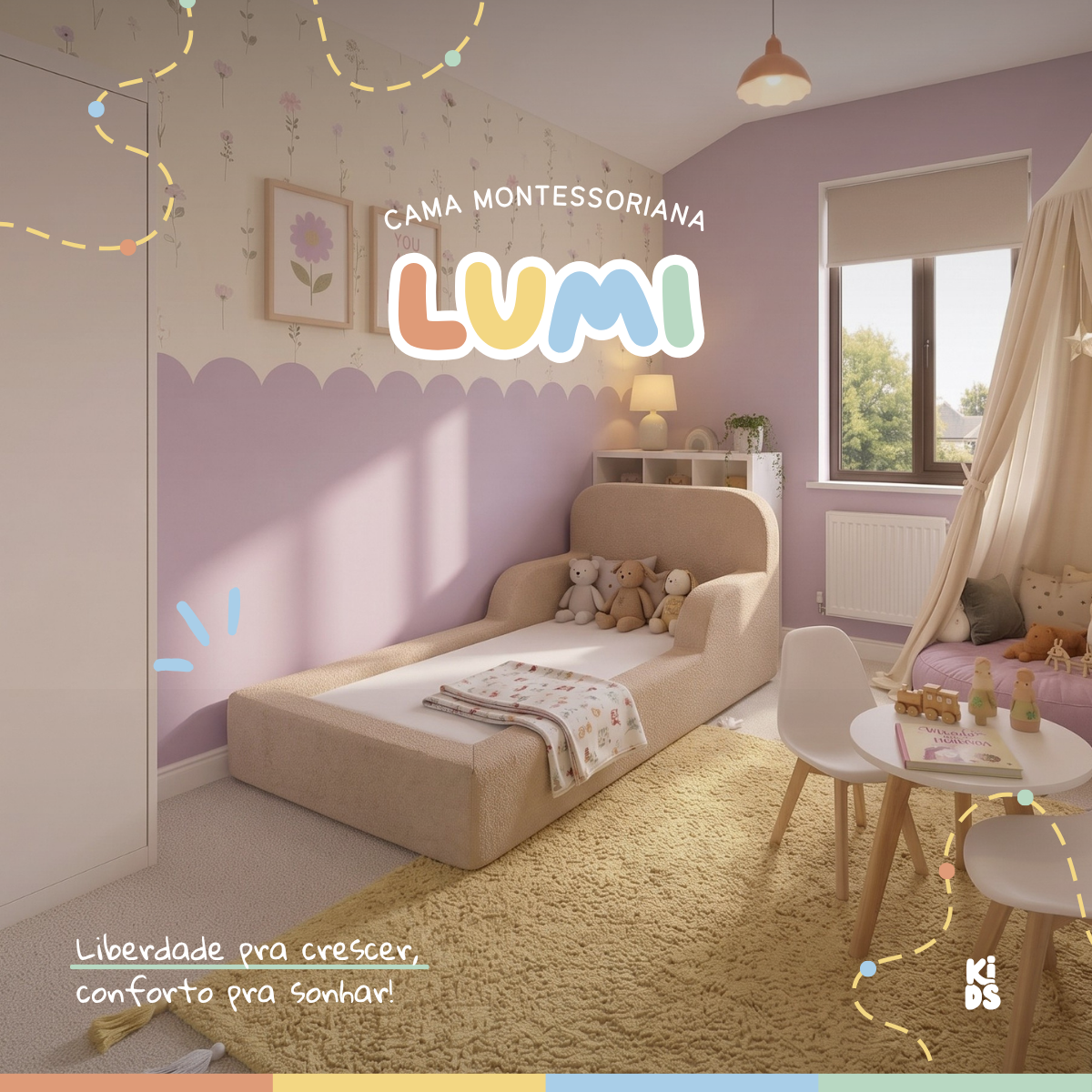 Cama Montessoriana Infantil Lumi Solteiro 216 cm 100% Espuma