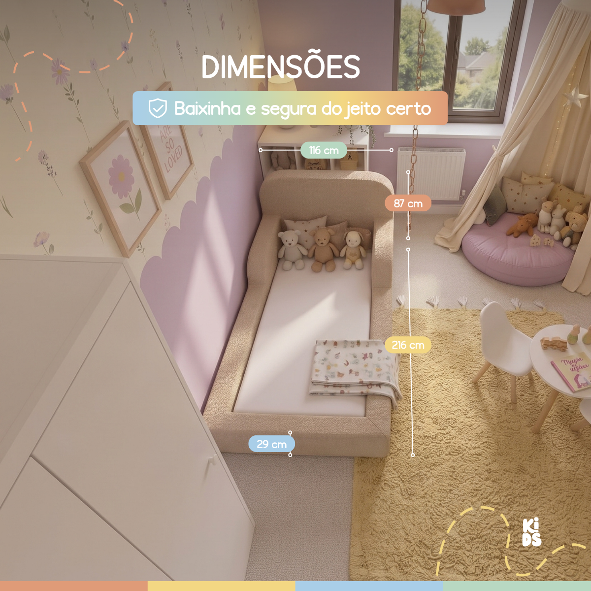 Cama Montessoriana Infantil Lumi Solteiro 216 cm 100% Espuma