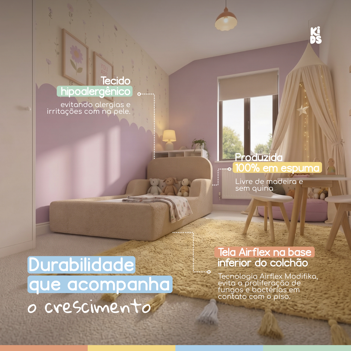 Cama Montessoriana Infantil Lumi Solteiro 216 cm 100% Espuma