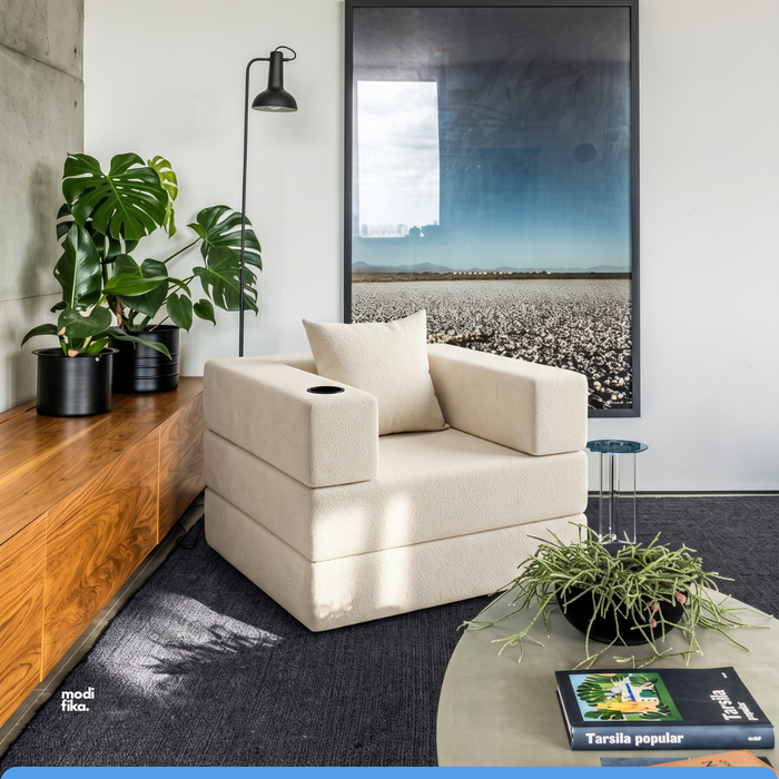 Poltrona Comfy Multifuncional com Porta-Copos Tecido Bouclé