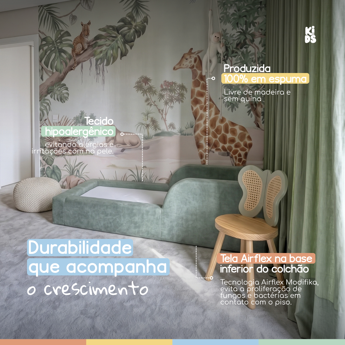 Cama Montessoriana Infantil Amori Solteiro 100% Espuma