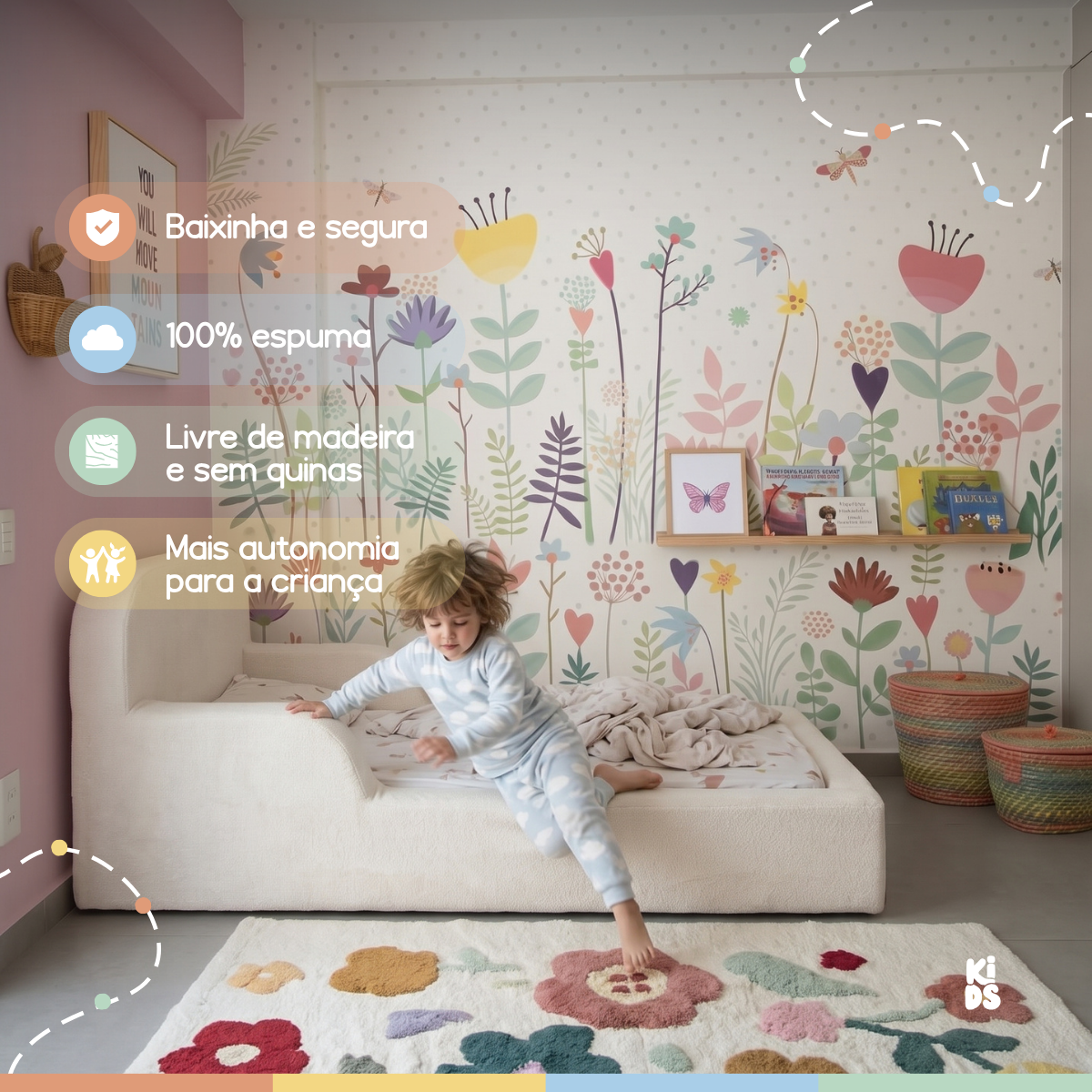 Cama Montessoriana Infantil Lumi Solteiro 216 cm 100% Espuma