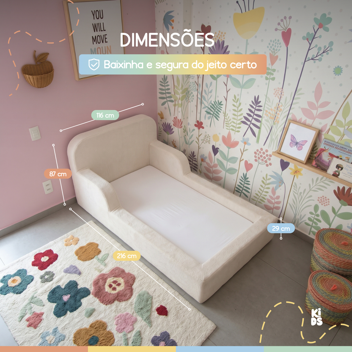 Cama Montessoriana Infantil Lumi Solteiro 216 cm 100% Espuma