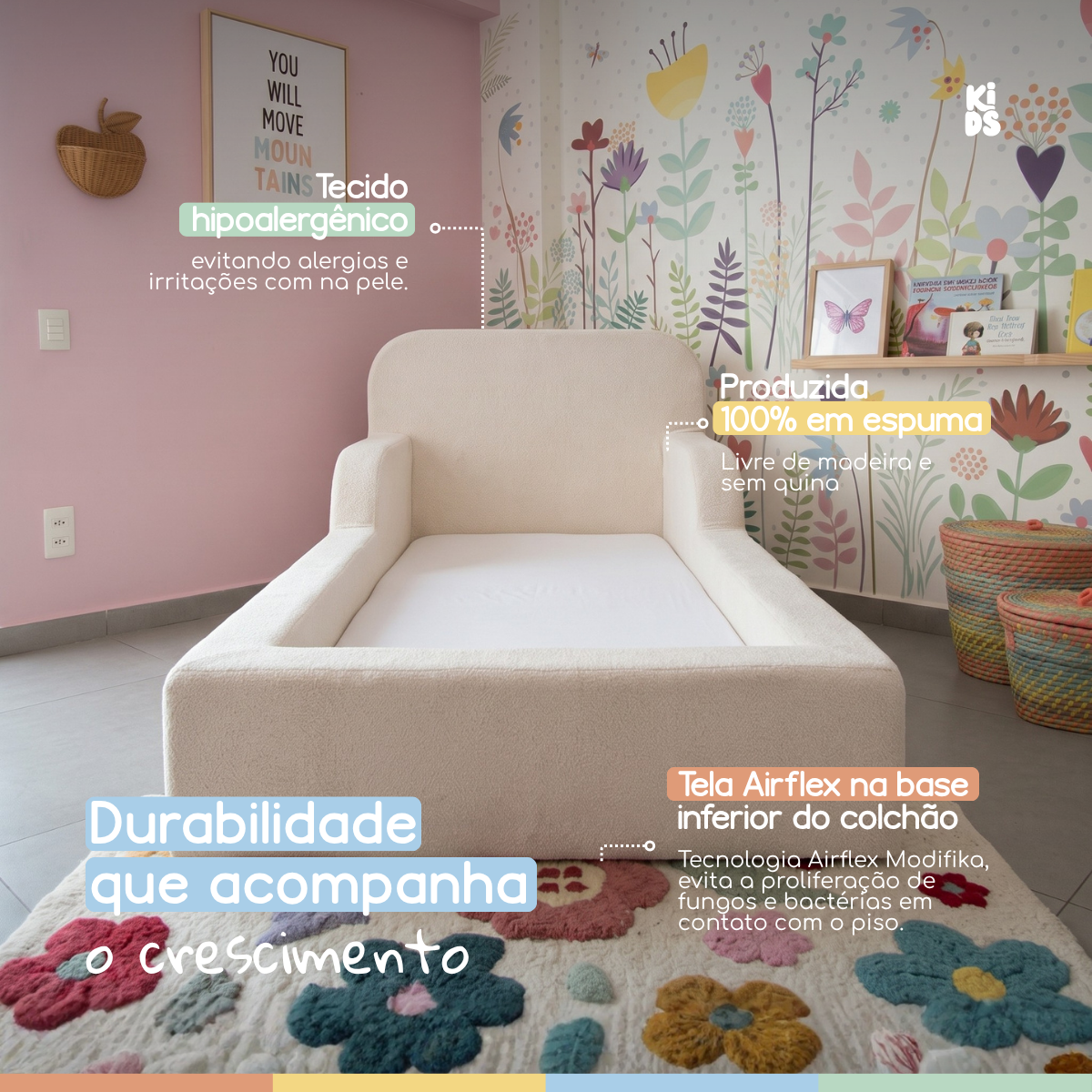 Cama Montessoriana Infantil Lumi Solteiro 216 cm 100% Espuma
