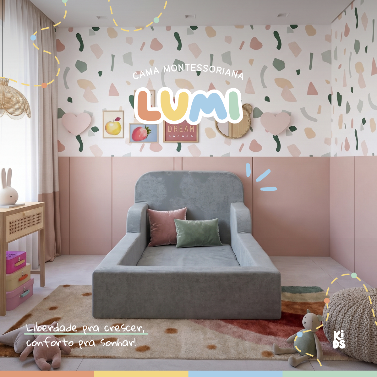 Cama Montessoriana Infantil Lumi Solteiro 216 cm 100% Espuma