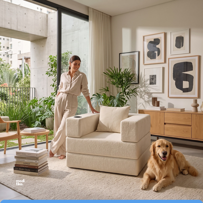 Poltrona Comfy Multifuncional com Porta-Copos Tecido Bouclé