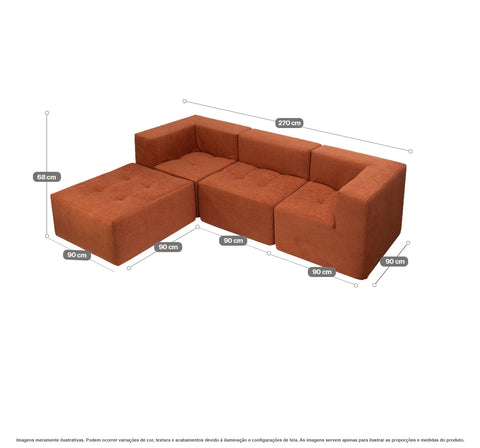 Sofá Modular Selano 4 Módulos com Capa Removível Modifika — Bege Claro