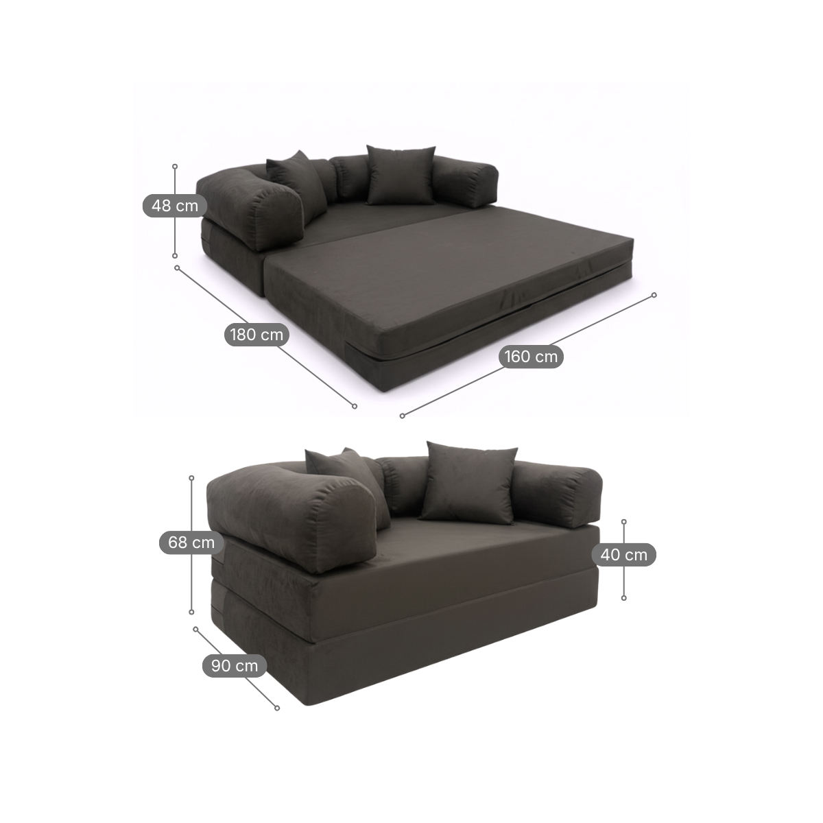 Sofá Cama Mobbi Dobrável veludo Modifika 160x180 cm