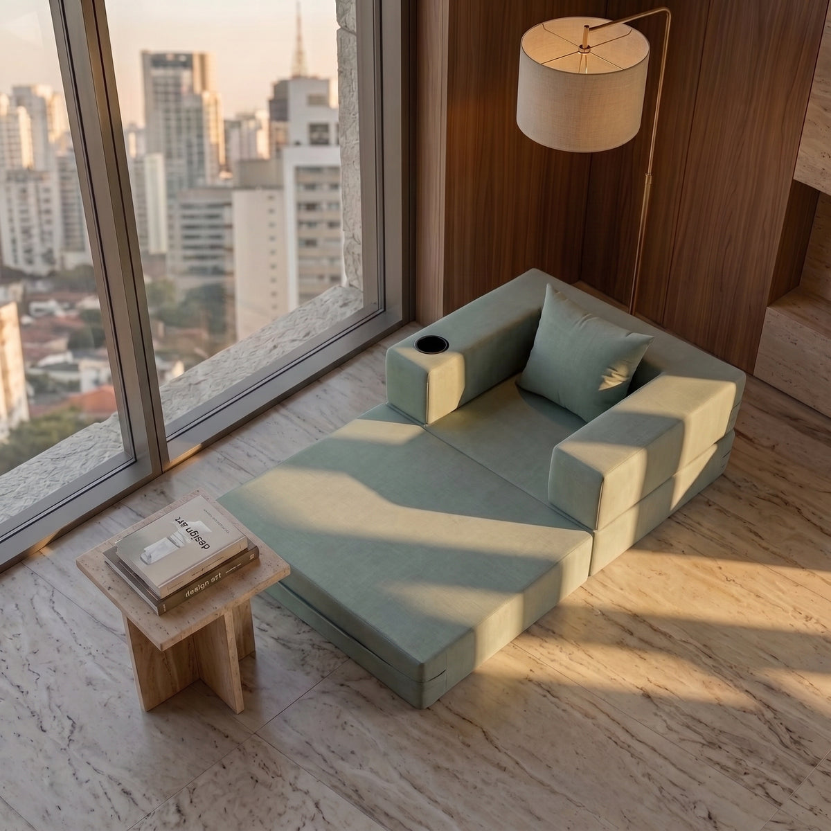 Poltrona Comfy Multifuncional com Porta-Copos Tecido Bouclé