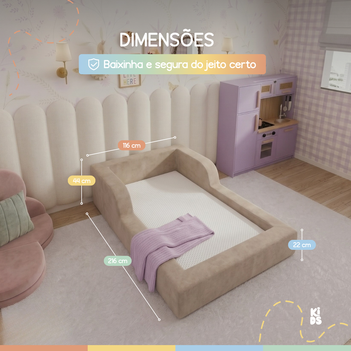 Cama Montessoriana Infantil Amori Solteiro 100% Espuma