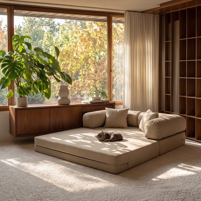 Sofá Cama Mobbi Dobrável veludo Modifika 160x180 cm — Veludo Bege
