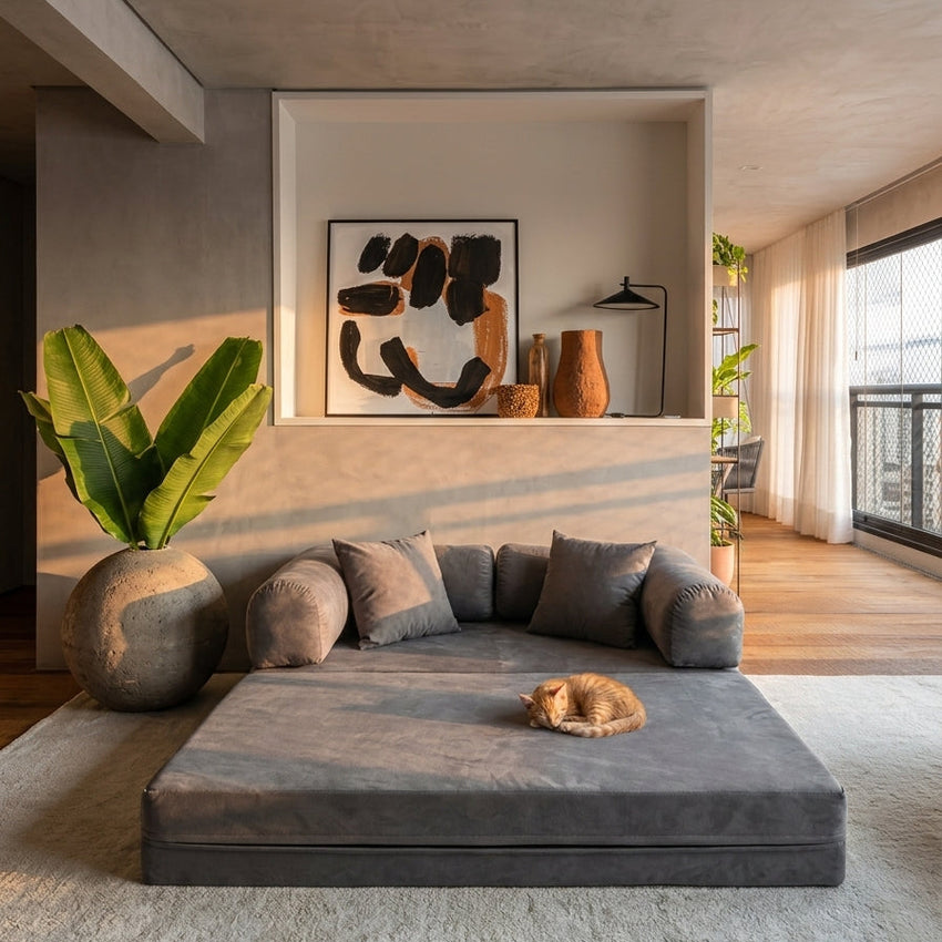 Sofá Cama Mobbi Dobrável veludo Modifika 160x180 cm