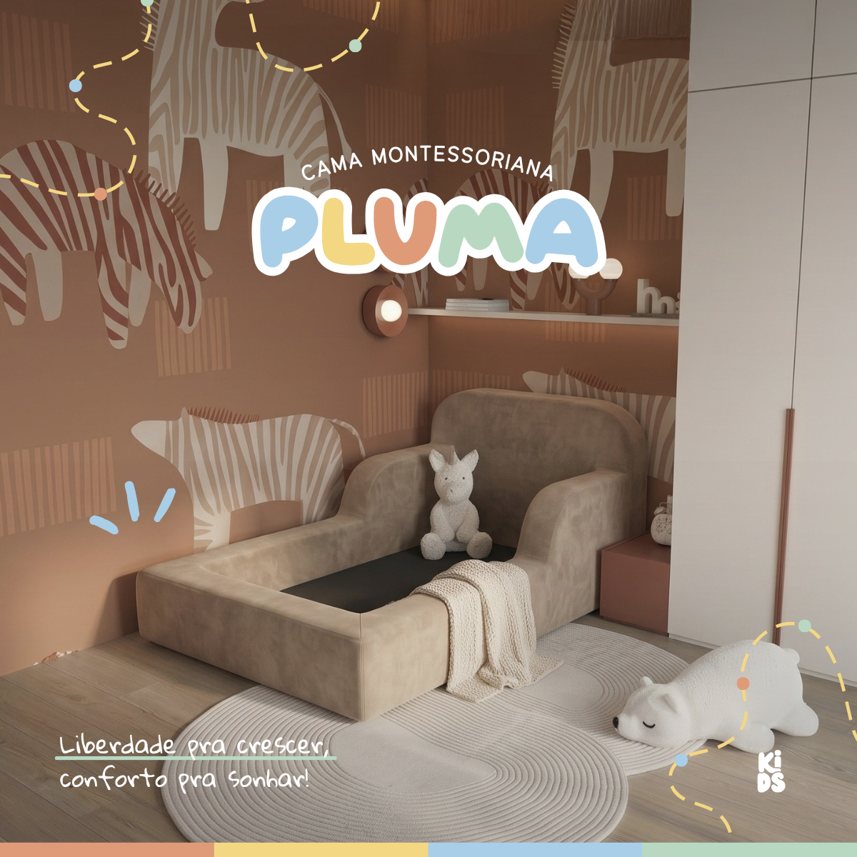 Cama Montessoriana Infantil Pluma Solteiro 100% Espuma