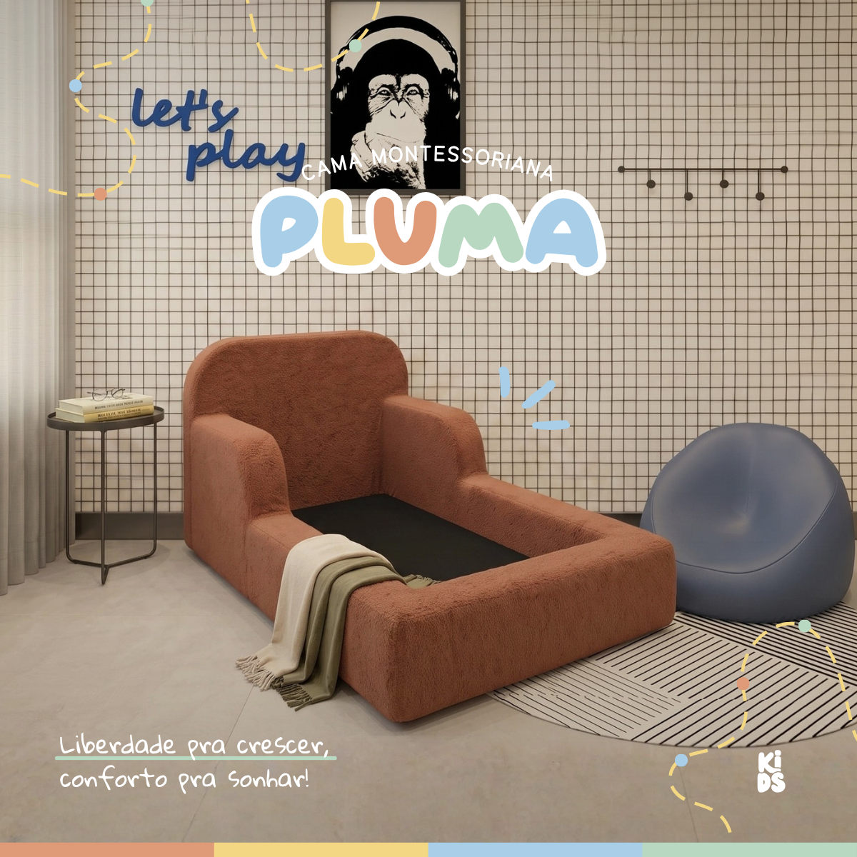 Cama Montessoriana Infantil Pluma Solteiro 100% Espuma