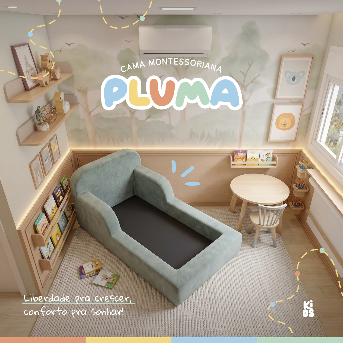 Cama Montessoriana Infantil Pluma Solteiro 100% Espuma