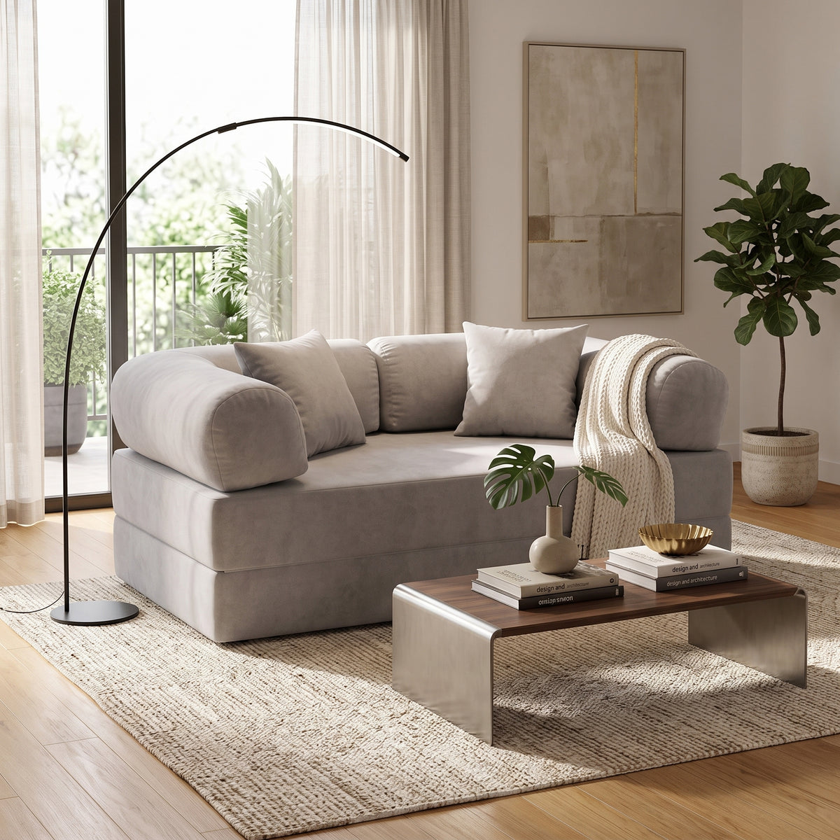 Sofá Cama Mobbi Dobrável Bouclé Modifika 160x180 cm