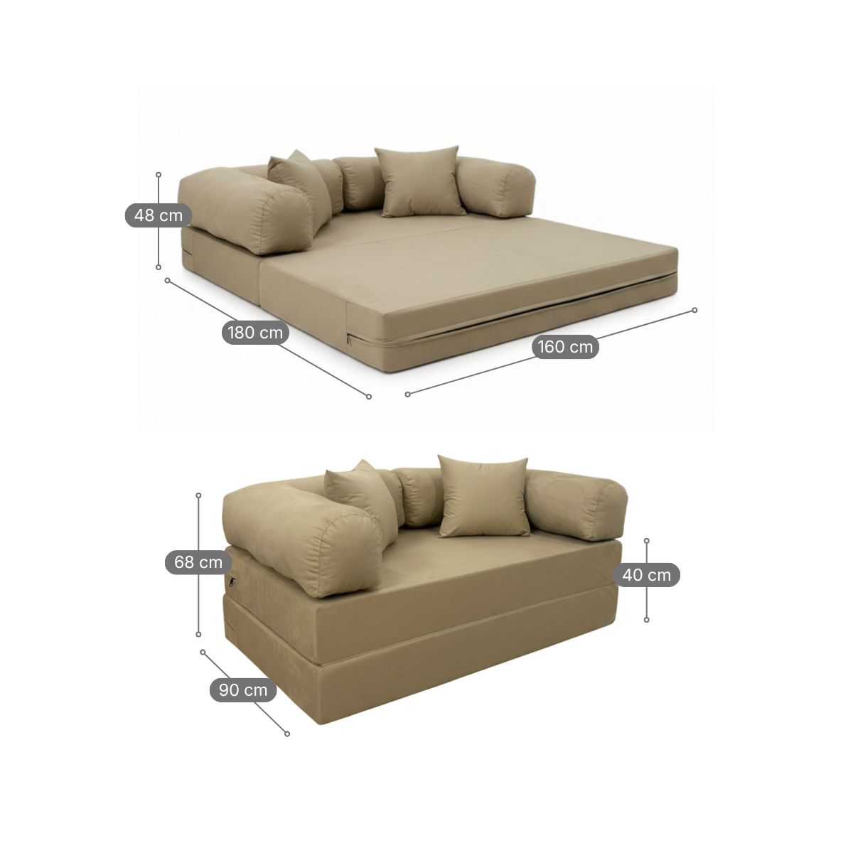 Sofá Cama Mobbi Dobrável veludo Modifika 160x180 cm