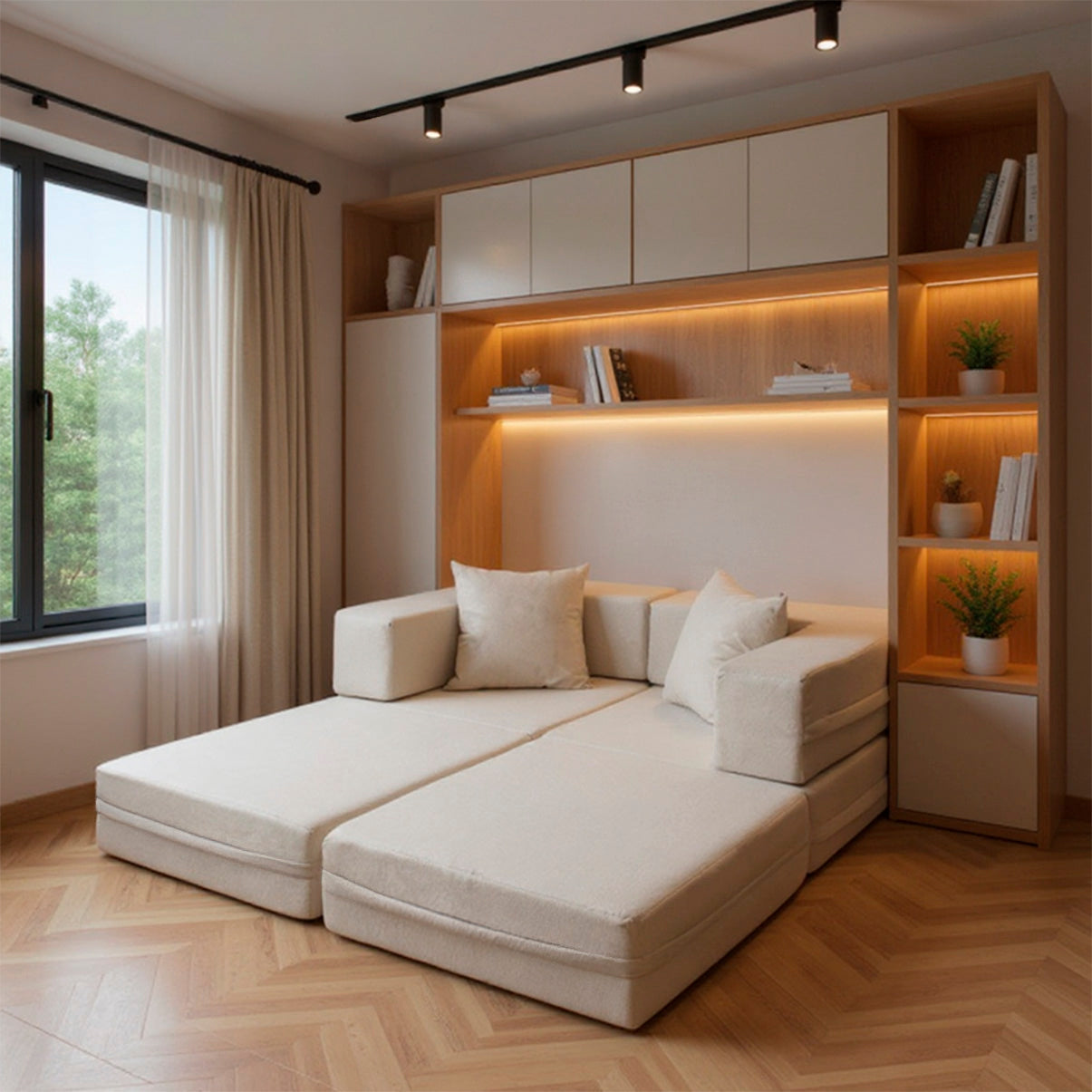 Sofá-Cama Cobbi 2 Lugares Modulado Casal - Bege Claro