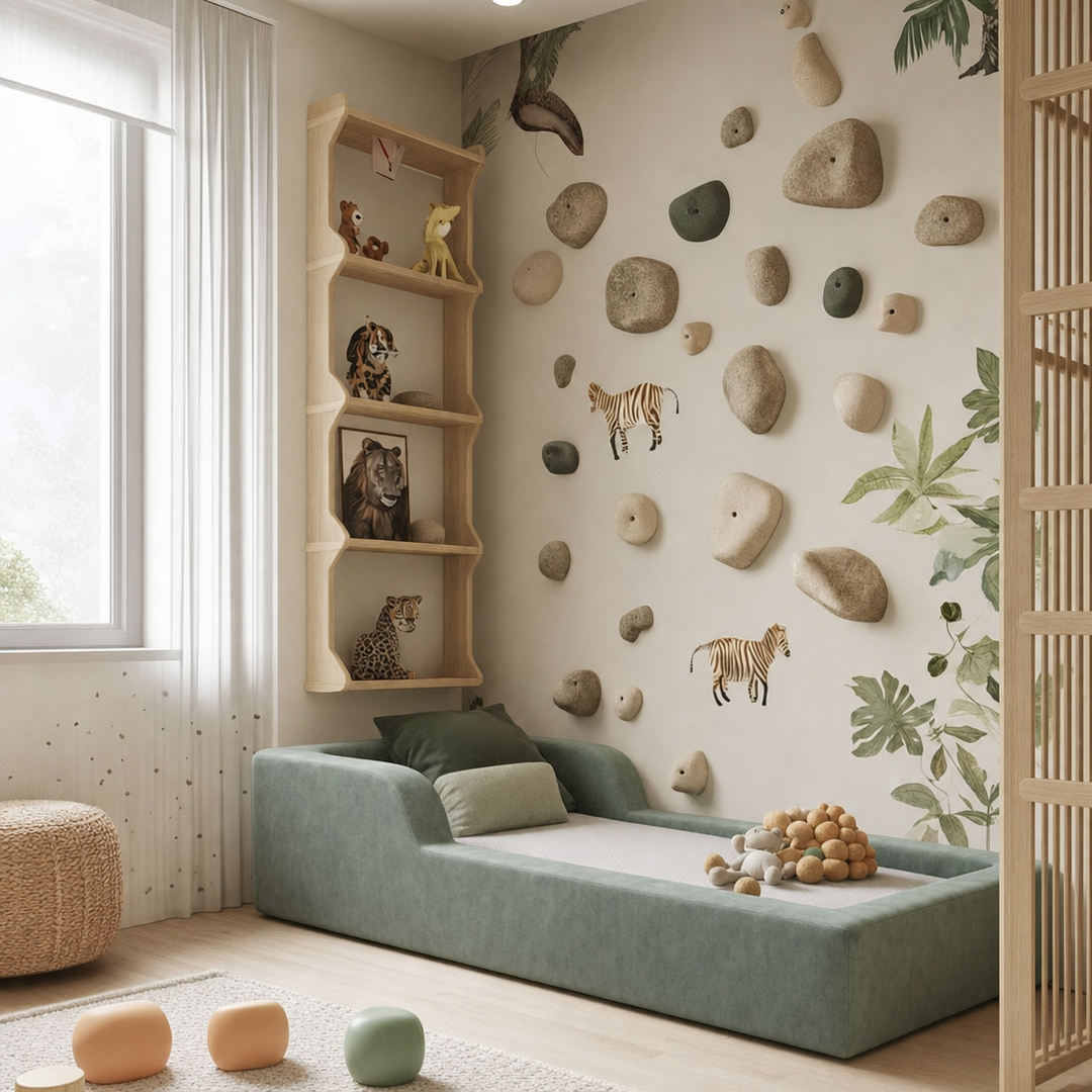 Mini Cama Montessoriana Reta (com colchão) em ambiente decorado