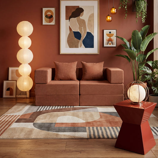 Sofá-Cama Cobbi 2 Lugares Casal com Capa Removível - Laranja - imagem 1 | Modifika