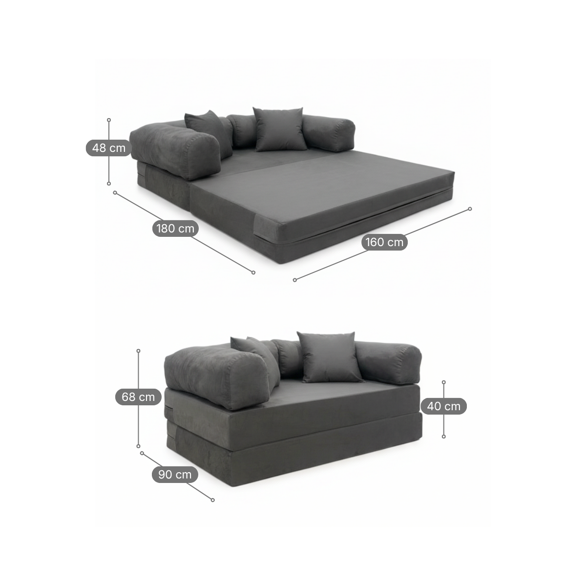 Sofá Cama Mobbi Dobrável veludo Modifika 160x180 cm
