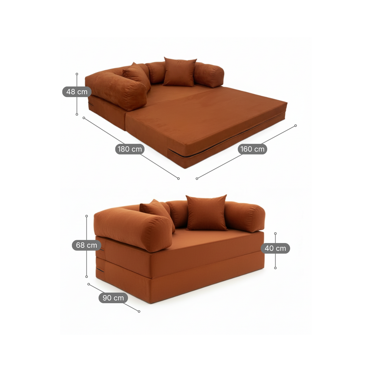 Sofá Cama Mobbi Dobrável veludo Modifika 160x180 cm